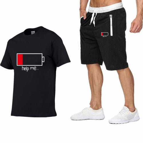 2019 New Men Fashion Two Pieces Sets T Shirts+Shorts Suit Men Summer Tops Tees Fashion Tshirt High Quality men clothing