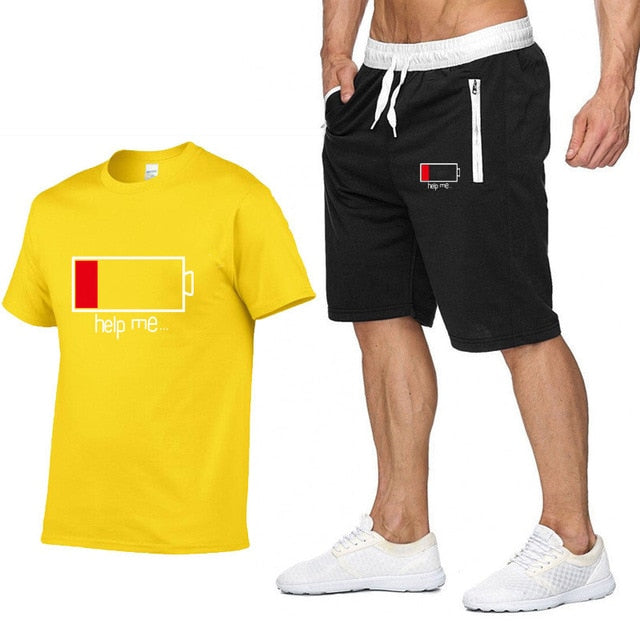 2019 New Men Fashion Two Pieces Sets T Shirts+Shorts Suit Men Summer Tops Tees Fashion Tshirt High Quality men clothing
