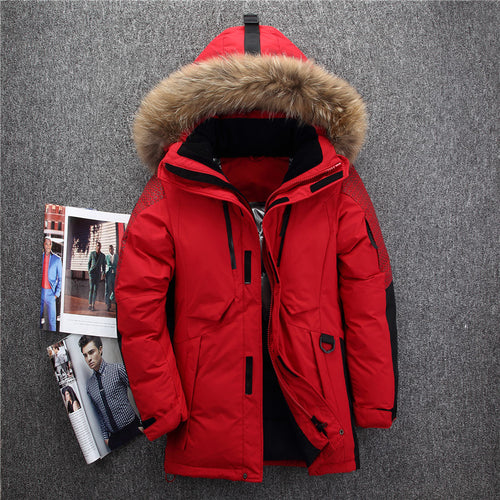 -40 degree cold resistant Russia winter jacket men top quality genuine fur collar thick warm  white duck down men's winter coat
