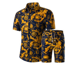 Load image into Gallery viewer, New Fashion Men Shirts+Shorts Set Summer Casual Printed Shirt Homme Short Male Printing Dress Suit Sets Plus Size 5XL