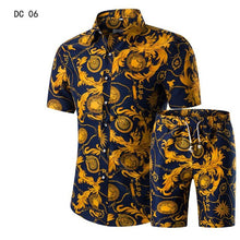 Load image into Gallery viewer, New Fashion Men Shirts+Shorts Set Summer Casual Printed Shirt Homme Short Male Printing Dress Suit Sets Plus Size 5XL