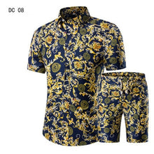 Load image into Gallery viewer, New Fashion Men Shirts+Shorts Set Summer Casual Printed Shirt Homme Short Male Printing Dress Suit Sets Plus Size 5XL