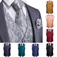 Load image into Gallery viewer, DiBanGu Top 9 styles Vest for Men Silver Red Orange Blue Men&#39;s Vest Suit Business Wedding Party Occasion Hanky Cufflinks Vests